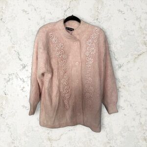 Vintage Lee Sands Embroidered Pearl Rabbit Hair Cardigan